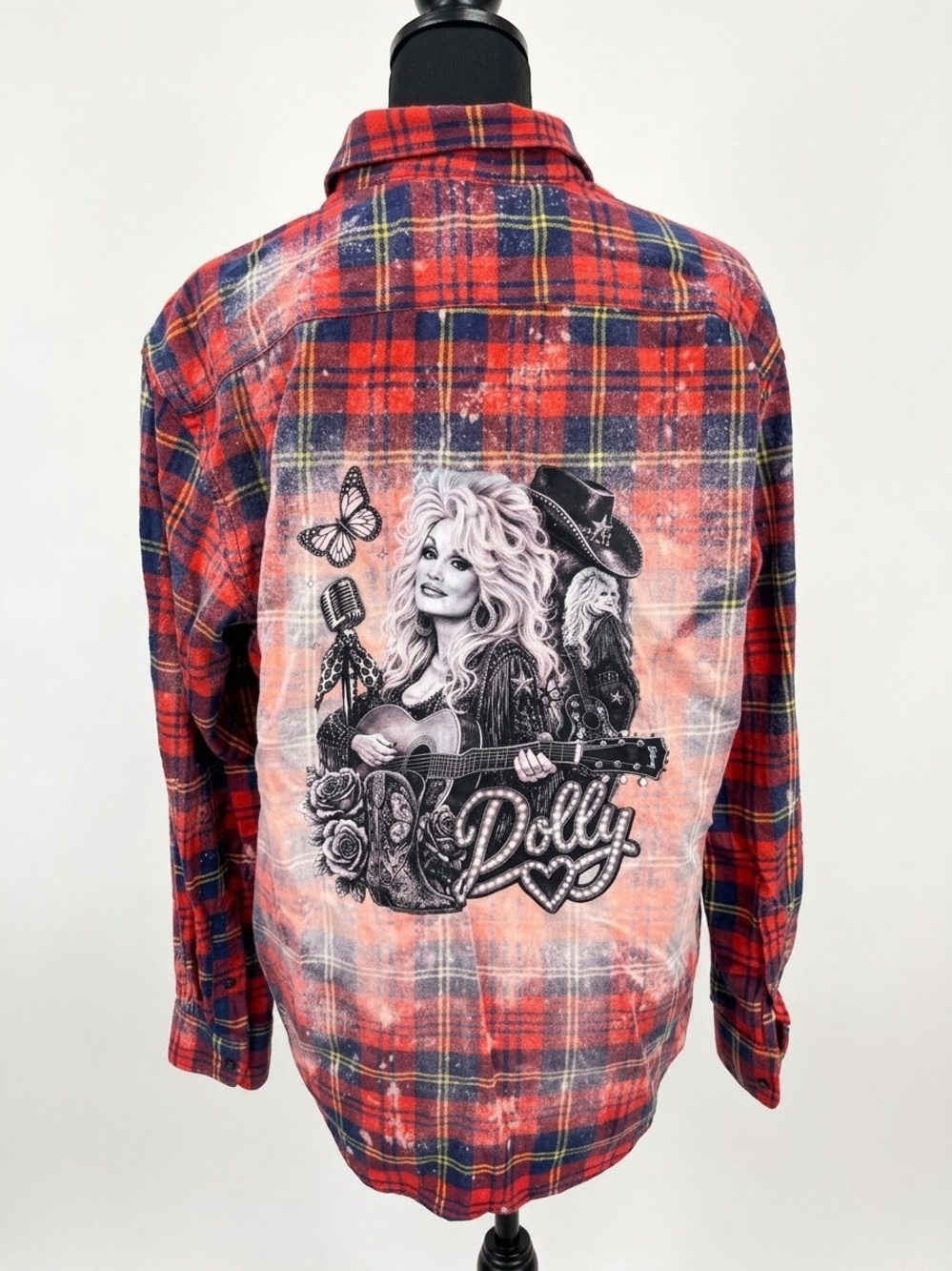 Upcycled- Dolly on a Flannel w acid wash